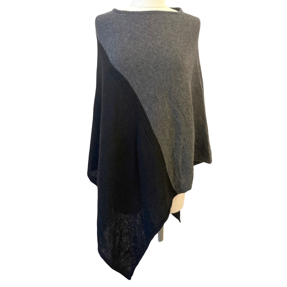 Celeste Cashmere Wool Poncho Women OS Knit Asymmetric Lagenlook Colorblock Black